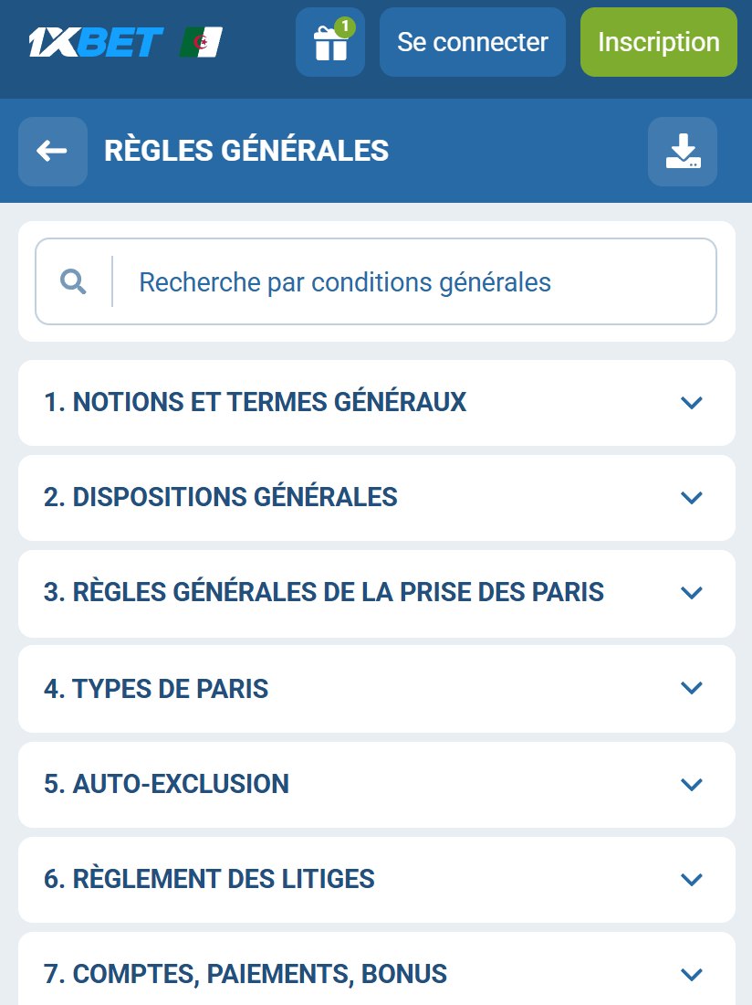 Sommaire numéroté des sections, des notions générales aux règles de prise des paris