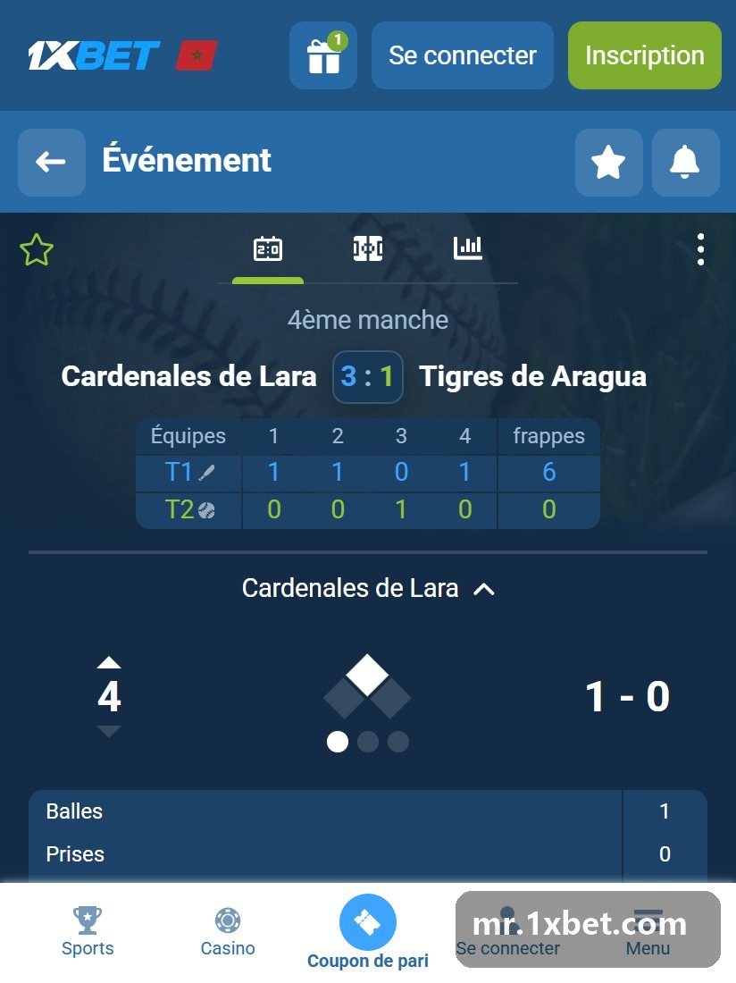 Baseball 2026 - match en 4e manche avec la marque de chaque manche