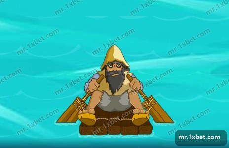 Island - Robinson on his log raft with two oars