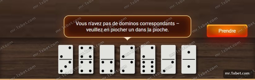 Dominoes - the starting hand and the prompt to draw