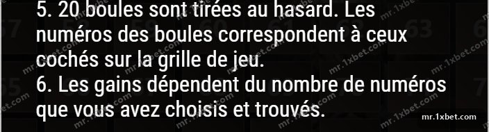X-Keno - vingt boules tirées et gains selon les numéros trouvés