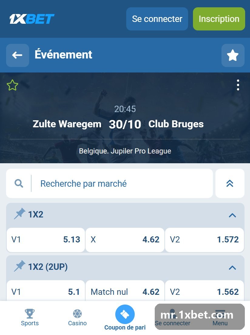 Belgium. Jupiler League: a match page with search by market