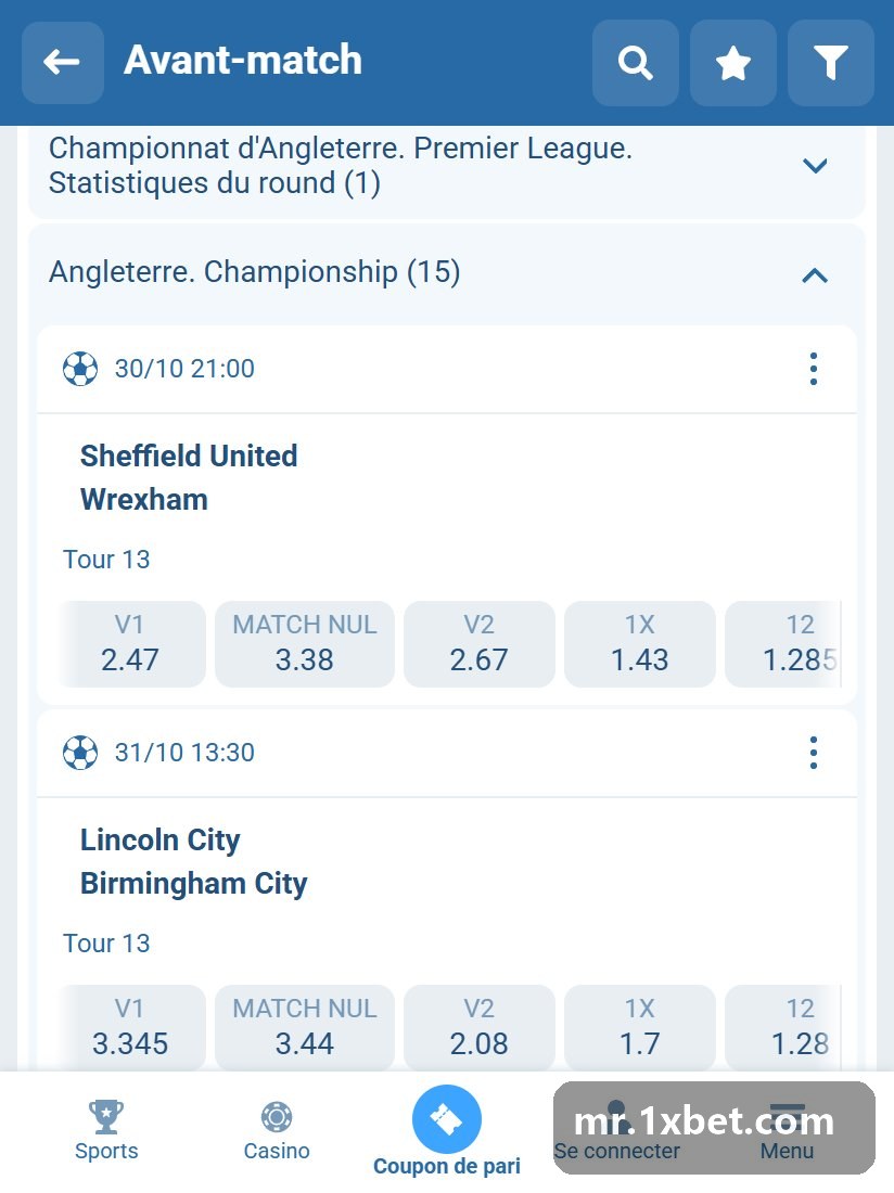 England. Championship: list of pre-match games