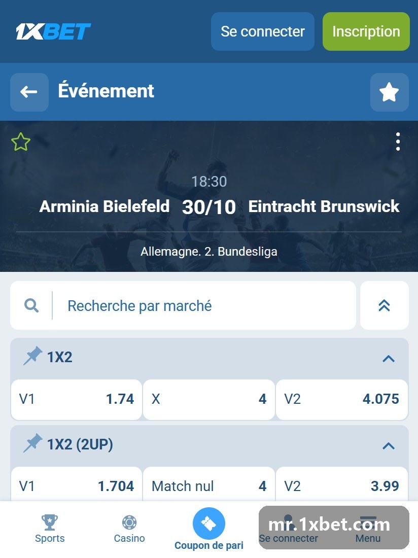 Germany. 2. Bundesliga: a match page with W1, X and W2