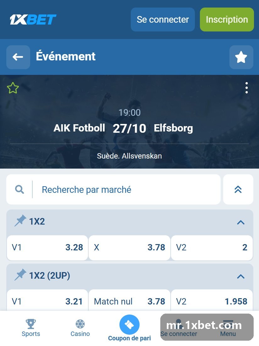 Suède. Allsvenskan : fiche d'un match avec V1, X et V2