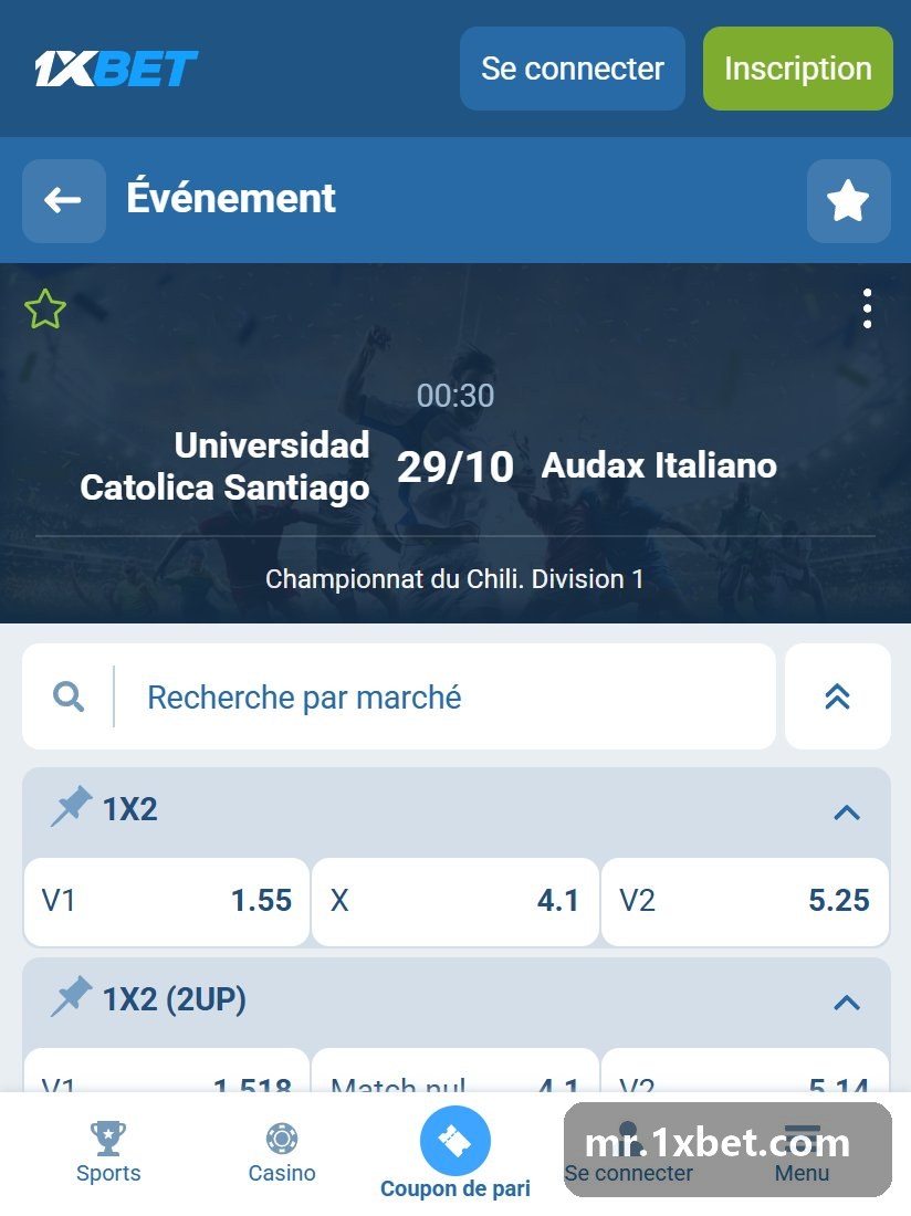Chile. Primera Division: a match page with W1, X and W2