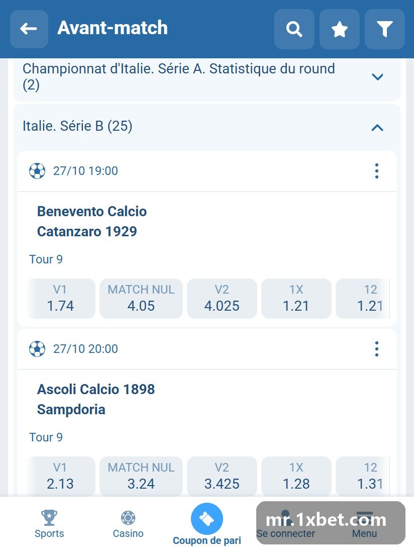 Italie. Série B : liste des matchs d'avant-match