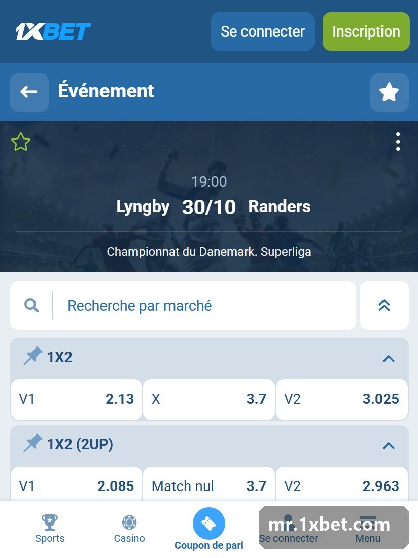 Championnat du Danemark. Superliga : fiche d'un match avec V1, X et V2