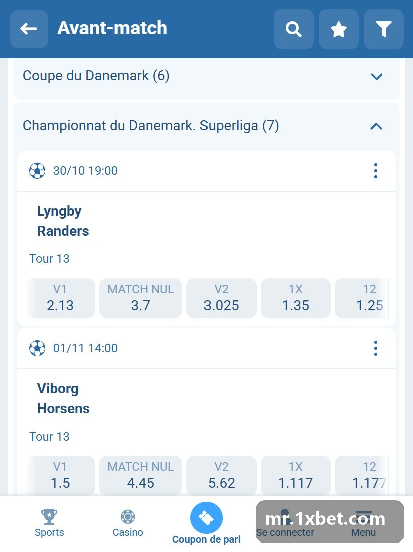 Championnat du Danemark. Superliga : liste des matchs d'avant-match