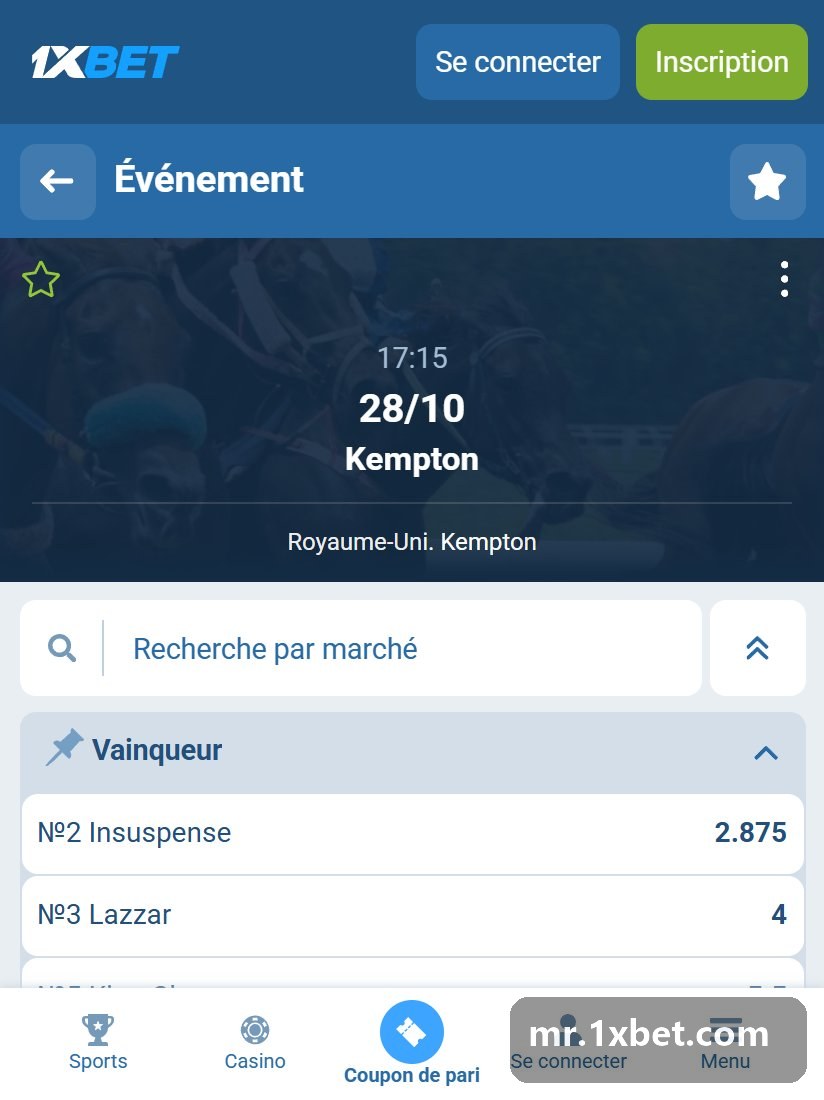 Charles Town : en-tête de la course et premières lignes du marché Vainqueur
