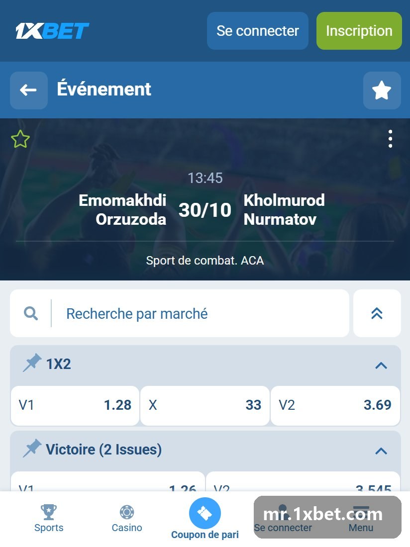 Maciej Kazieczko - Bogdan Danilko : en-tête du duel avec l'heure et la date entre les deux noms, puis les blocs 1X2 et Victoire (2 Issues)
