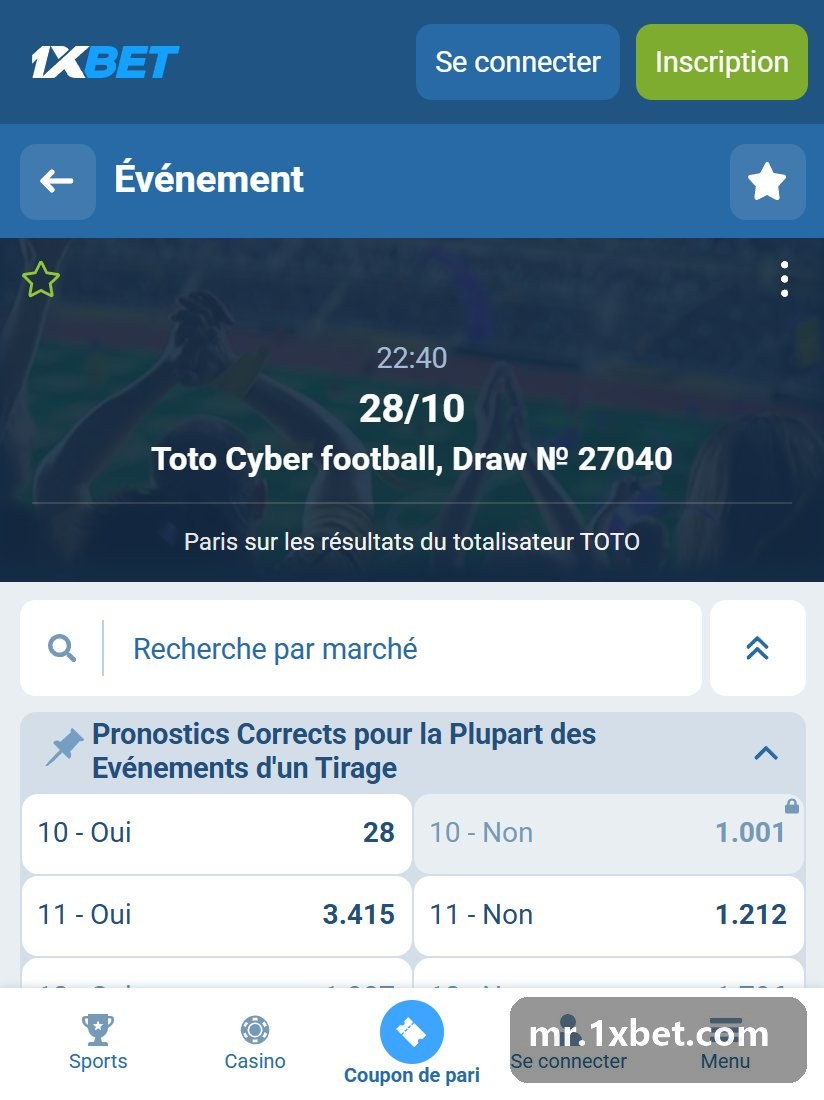 Toto correct score, Draw № 4350: draw header and the correct-predictions block with a Yes and a No row per number